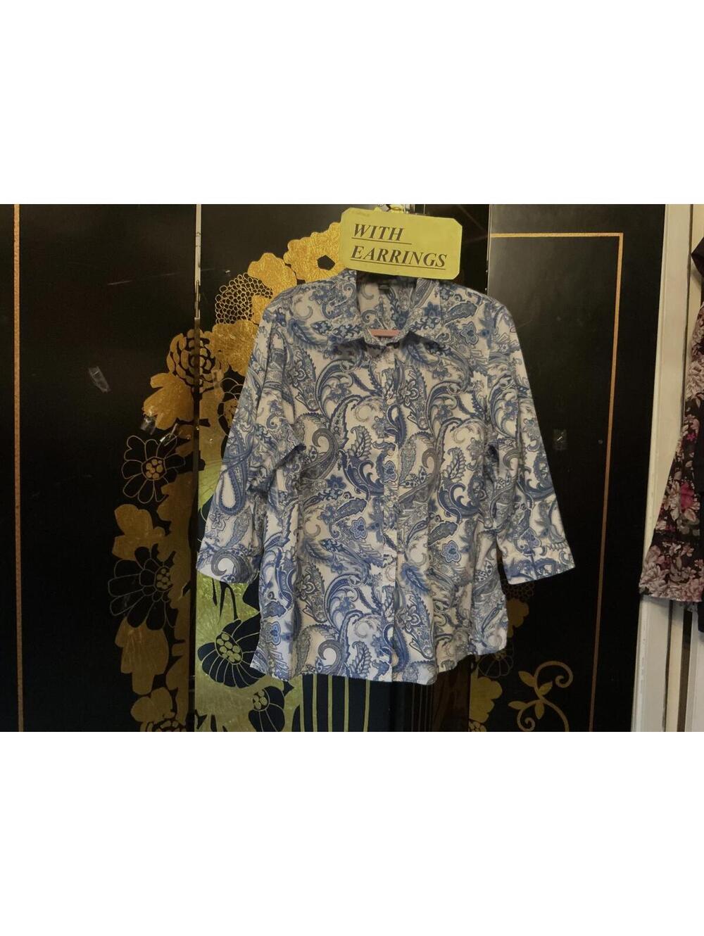 2X Chaps Blue Paisley Top & Earrings